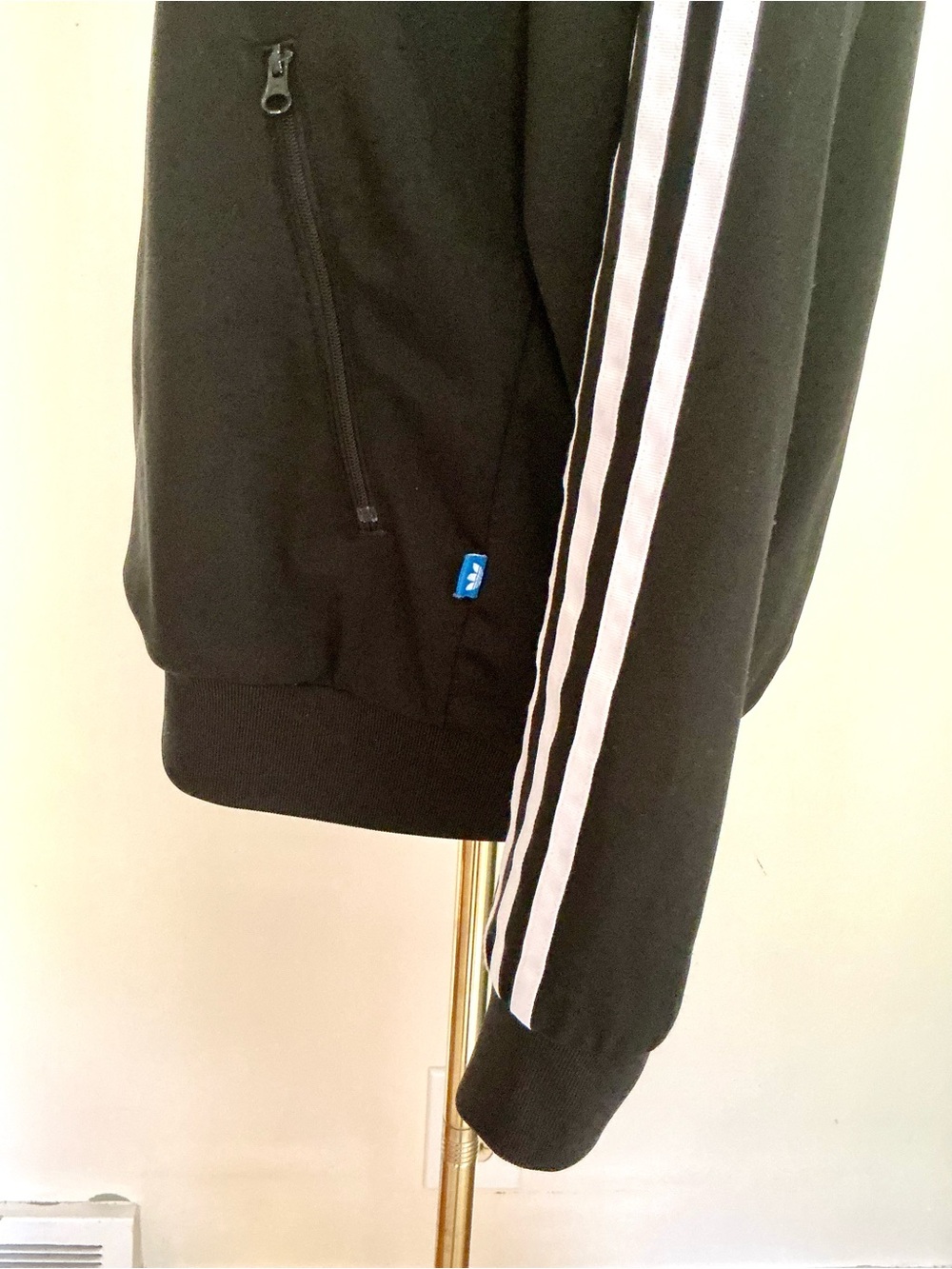 Adidas Classic Black Track Jacket White Three Stripes Embroidered Chest Sz L - Picture 5 of 8